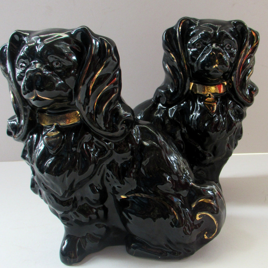 Antique BO'NESS POTTERY Black Jackfield Style Spaniels