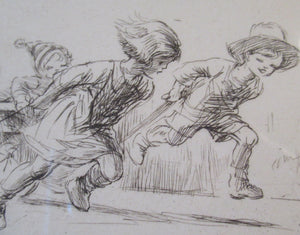 1923 Eileen Soper The Go Cart Race Pencil Signed Etching