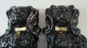 Antique BO'NESS POTTERY Black Jackfield Style Spaniels