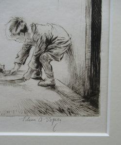 Eileen Soper Drypoint Etching The Stray Cat Signed in Pencil