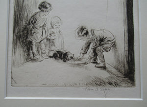 Eileen Soper Drypoint Etching The Stray Cat Signed in Pencil