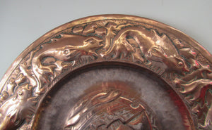 John Drew MacKenzie Antique NEWLYN Copper Charger with Galleon and Fish