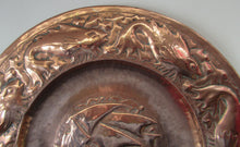 Load image into Gallery viewer, John Drew MacKenzie Antique NEWLYN Copper Charger with Galleon and Fish
