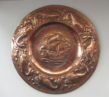 Load image into Gallery viewer, John Drew MacKenzie Antique NEWLYN Copper Charger with Galleon and Fish
