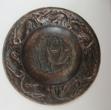 Load image into Gallery viewer, John Drew MacKenzie Antique NEWLYN Copper Charger with Galleon and Fish
