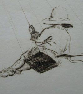 1920s Eileen Soper Original Drypoint Etching Flying Swings Pencil Signed