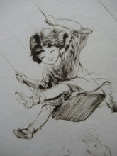 Load image into Gallery viewer, 1920s Eileen Soper Original Drypoint Etching Flying Swings Pencil Signed
