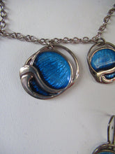 Load image into Gallery viewer, Silver and Blue Enamel Necklace and Ring Set. Presentation Box
