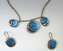 Load image into Gallery viewer, Silver and Blue Enamel Necklace and Ring Set. Presentation Box
