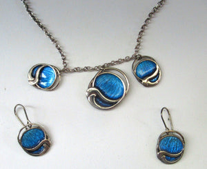 Silver and Blue Enamel Necklace and Ring Set. Presentation Box