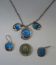 Load image into Gallery viewer, Silver and Blue Enamel Necklace and Ring Set. Presentation Box
