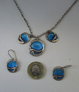 Silver and Blue Enamel Necklace and Ring Set. Presentation Box