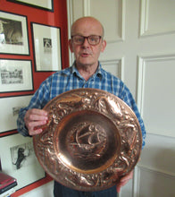 Load image into Gallery viewer, John Drew MacKenzie Antique NEWLYN Copper Charger with Galleon and Fish
