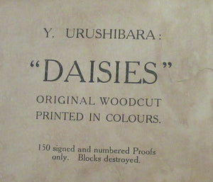 Urushibara Colour WoodBlock Entitled Daises. Pencil Signed