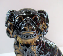 Load image into Gallery viewer, Antique STAFFORDSHIRE Black Jackfield Spaniels with Gold Highlights 
