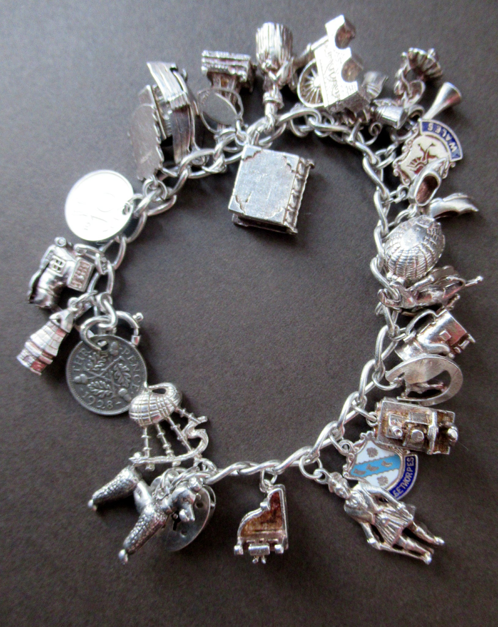 Vintage Loaded Sterling Silver Charm Bracelet, WWII Era Movable Mechanical  Mail Box Bike Tambourine Love Spinner 925 Charm, Vintage Jewelry - Etsy