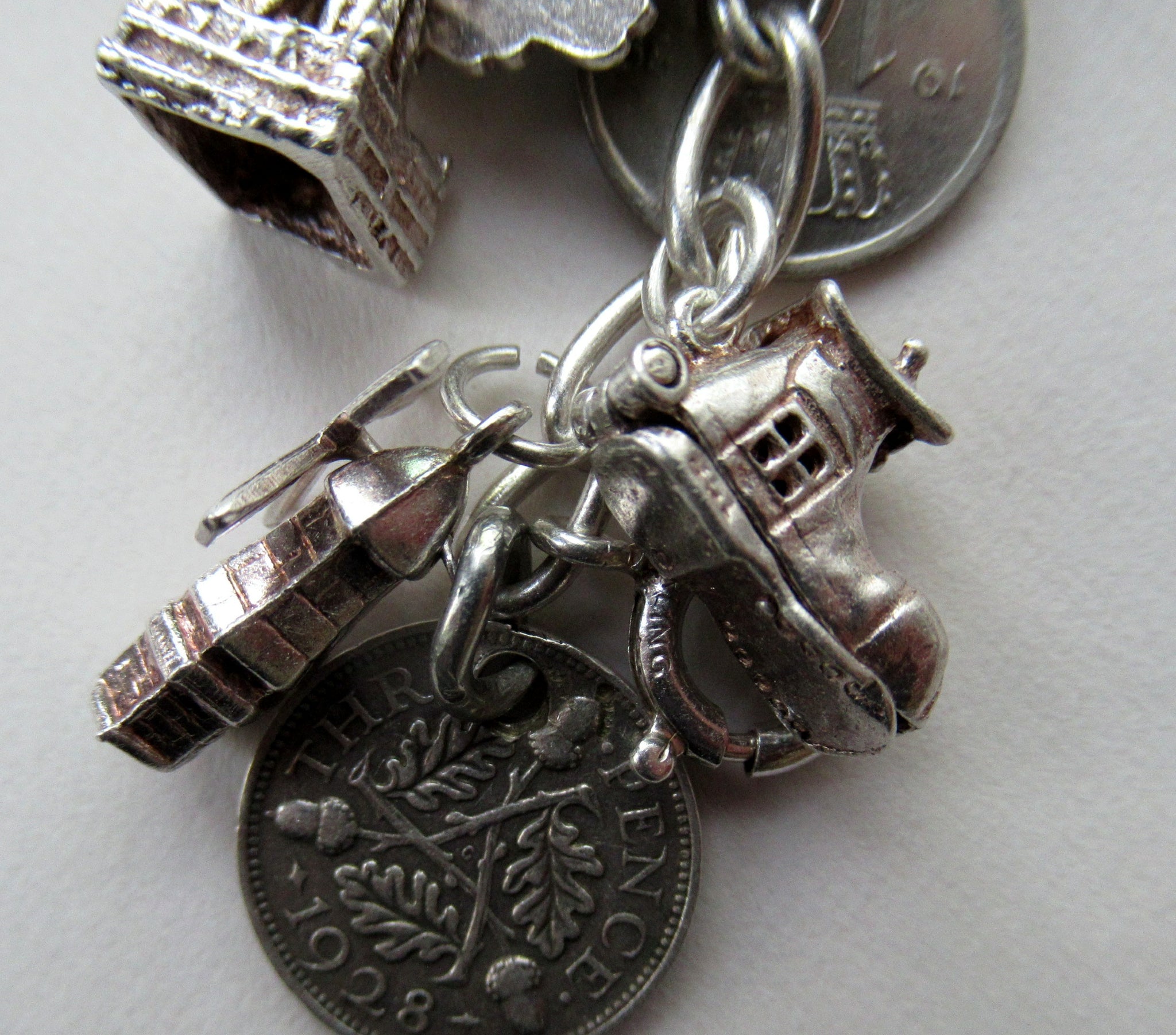 Vintage SILVER BRACELET with 26 Vintage Charms. Hallmarked Padlock Cat Iconic Edinburgh