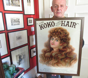 GENUINE Antique Victorian Large-Scale Shop Display Advert / Showcard for KOKO Hair Dressing; c 1890