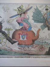 Load image into Gallery viewer, ANTIQUE SATIRICAL PRINT. 1820s Hand-Coloured Etching. LOCOMOTION by R.S. Shortshanks. Pulished by Thomas McLean
