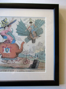 ANTIQUE SATIRICAL PRINT. 1820s Hand-Coloured Etching. LOCOMOTION by R.S. Shortshanks. Pulished by Thomas McLean