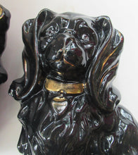 Load image into Gallery viewer, SCOTTISH POTTERY: Small Pair of Antique BO&#39;NESS POTTERY Black Jackfield Style Spaniels with Gold Highlights
