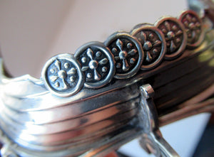 NORWEGIAN SILVER: Pair of Matching Viking Ship Salt Cellars. With Original Clear Glass Liner & Later Additional Spoons