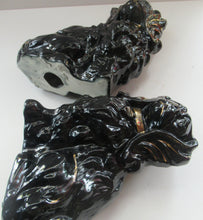 Load image into Gallery viewer, SCOTTISH POTTERY: Small Pair of Antique BO&#39;NESS POTTERY Black Jackfield Style Spaniels with Gold Highlights
