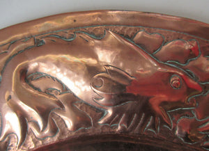 LARGE Antique NEWLYN School Charger. With Central Galleon Motif and a Frieze of Fishes Around the Rim. Inscribed on Reverse