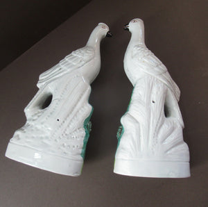 1870s Pair of White Bird Staffordshire Flatback Figurines Antique