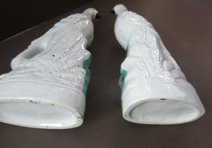 1870s Pair of White Bird Staffordshire Flatback Figurines Antique