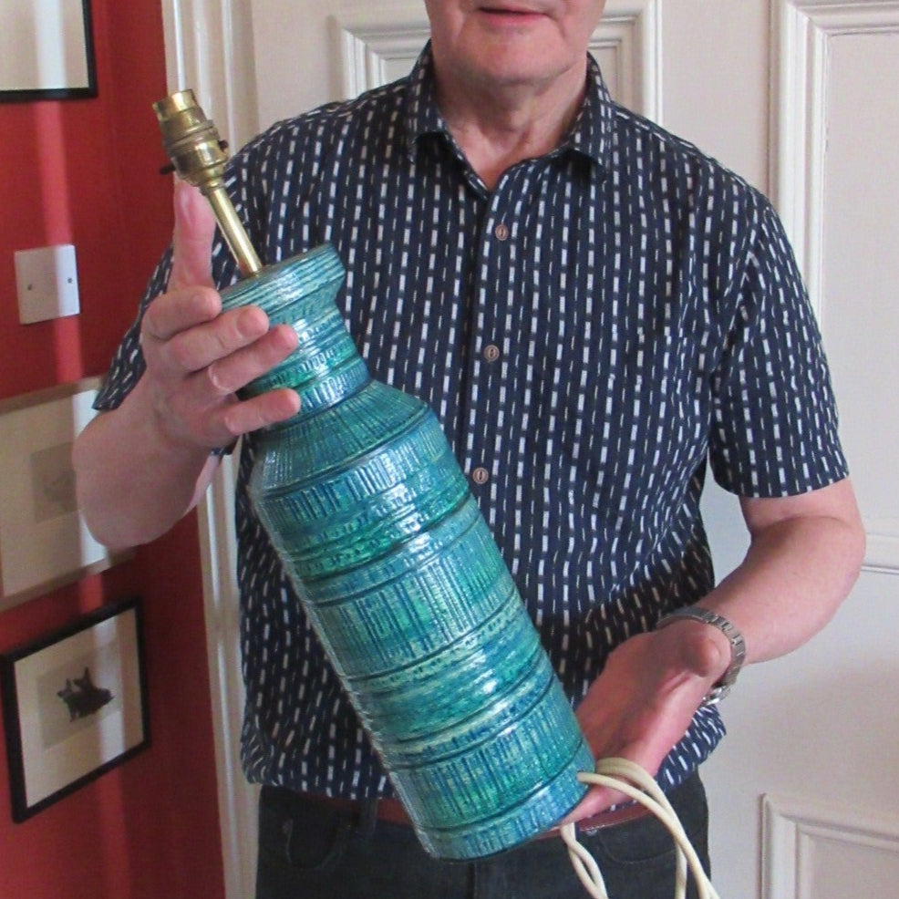 Large Vintage 1960s BITOSSI Table Lamp with More Unusual Sgraffito Striped Pattern