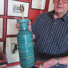 Load image into Gallery viewer, Large Vintage 1960s BITOSSI Table Lamp with More Unusual Sgraffito Striped Pattern

