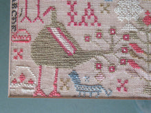 Load image into Gallery viewer, ANTIQUE Embroidered Sampler. Genuine GEORGIAN Textile. With date 1812. Alphabet &amp; Birds Motifs
