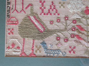 ANTIQUE Embroidered Sampler. Genuine GEORGIAN Textile. With date 1812. Alphabet & Birds Motifs
