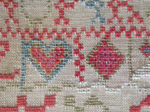 ANTIQUE Embroidered Sampler. Genuine GEORGIAN Textile. With date 1812. Alphabet & Birds Motifs