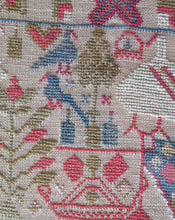 Load image into Gallery viewer, ANTIQUE Embroidered Sampler. Genuine GEORGIAN Textile. With date 1812. Alphabet &amp; Birds Motifs
