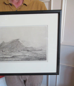 ORIGINAL ETCHING: William Lionel Wyllie (1851 – 1931). The Rock of Gibraltar. Pencil Signed