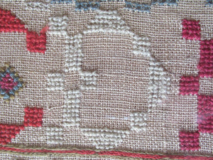ANTIQUE Embroidered Sampler. Genuine GEORGIAN Textile. With date 1812. Alphabet & Birds Motifs