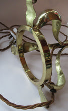 Load image into Gallery viewer, Antique ART NOUVEAU Brass Table Lamp with Cranberry Coloured Glass Frilly Shade
