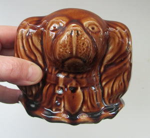 Antique Staffordshire Spaniel's Head Money Box or Saving Bank. Treacle Glaze