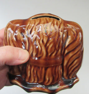 Antique Staffordshire Spaniel's Head Money Box or Saving Bank. Treacle Glaze