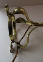 Load image into Gallery viewer, Antique ART NOUVEAU Brass Table Lamp with Cranberry Coloured Glass Frilly Shade
