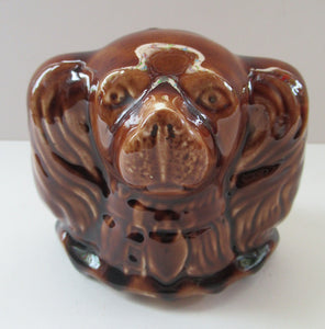 Antique Staffordshire Spaniel's Head Money Box or Saving Bank. Treacle Glaze