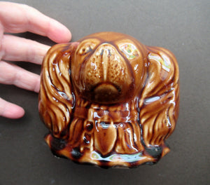 Antique Staffordshire Spaniel's Head Money Box or Saving Bank. Treacle Glaze