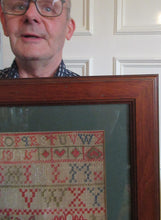 Load image into Gallery viewer, ANTIQUE Embroidered Sampler. Genuine GEORGIAN Textile. With date 1812. Alphabet &amp; Birds Motifs
