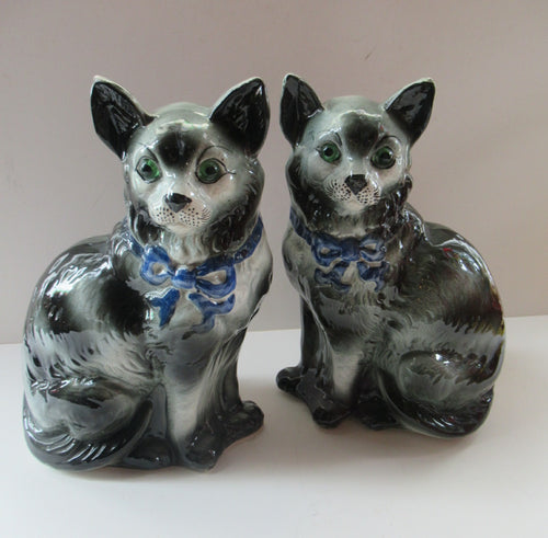 Antique Scottish Pottery Bo'ness Pottery Cats PAIR