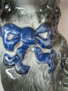 Antique SCOTTISH POTTERY. Highly Collectable Victorian / Edwardian Bridgeness (Bo'ness) Cats, c 1908 (Blue Bows)
