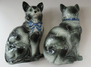 Antique Scottish Pottery Bo'ness Pottery Cats PAIR