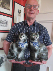 Antique Scottish Pottery Bo'ness Pottery Cats PAIR