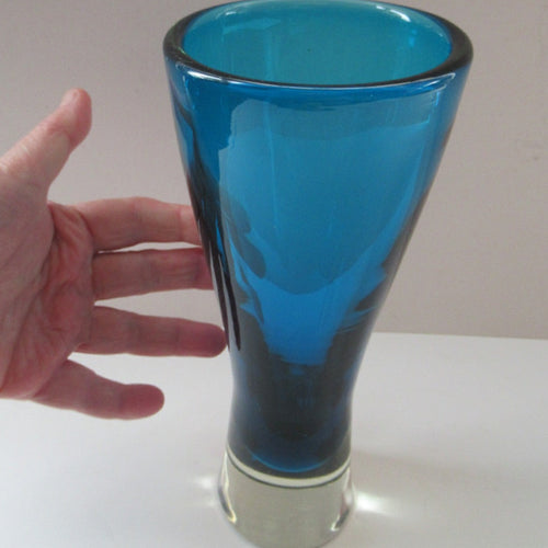 Vintage CZECH Evening Blue Glass Vase. 1960s Harrachov